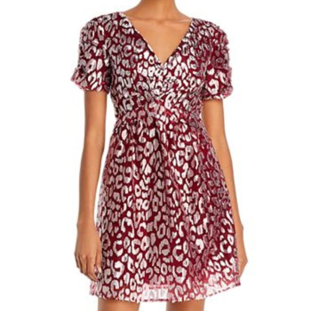 AQUA Metallic Leopard-Pattern Dress